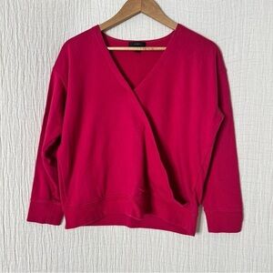 J Crew Womens Small Faux Wrap Top Textured Crepe Fuschia Pink Blouse M Medium